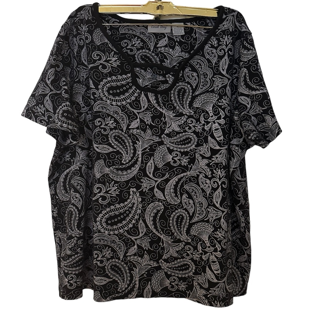 Coral Bay Cotton Drk Blue Paisley Blouse